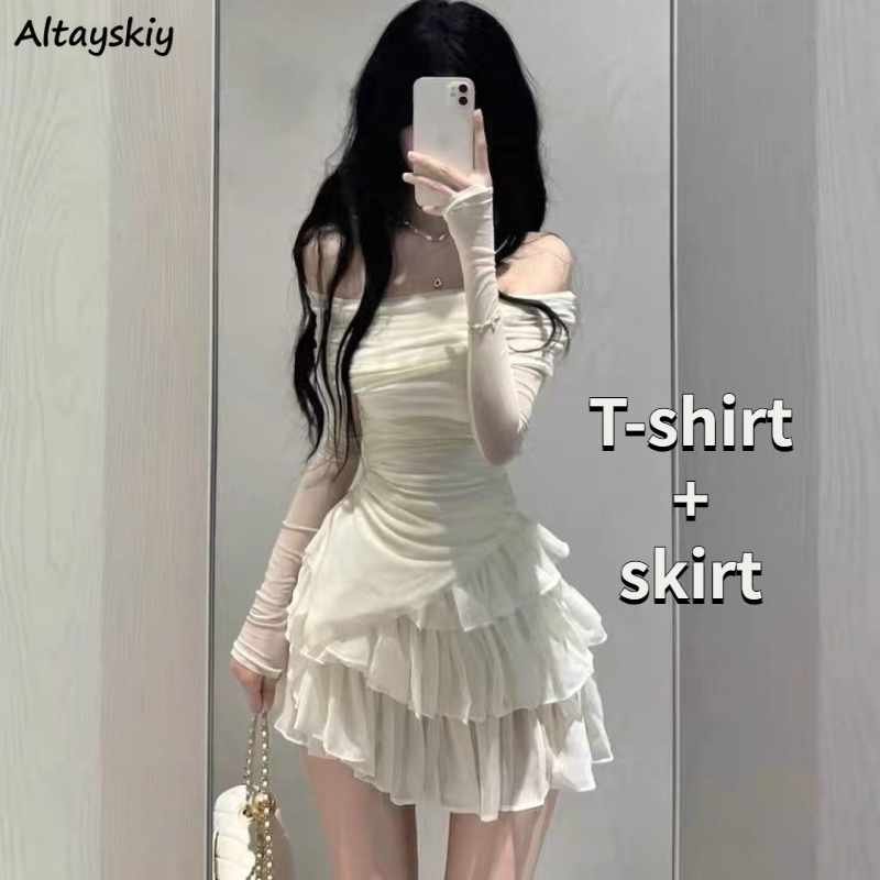 Asymmetric Top Women - Skirts Sets Women Summer Slim Tiered