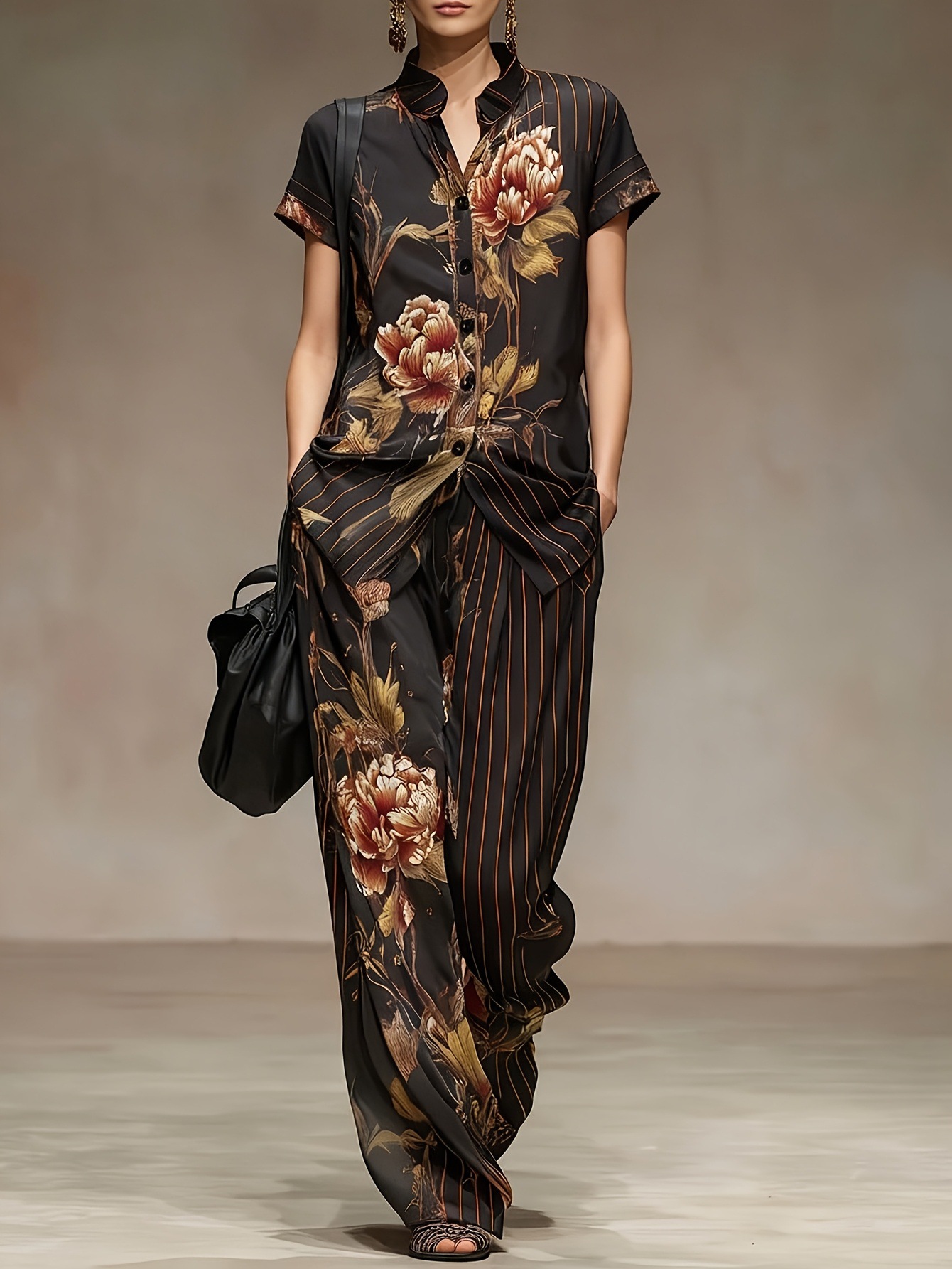 Wide Leg Palazzo Pants - Chiffon Women Summer 2PCS Matching Set