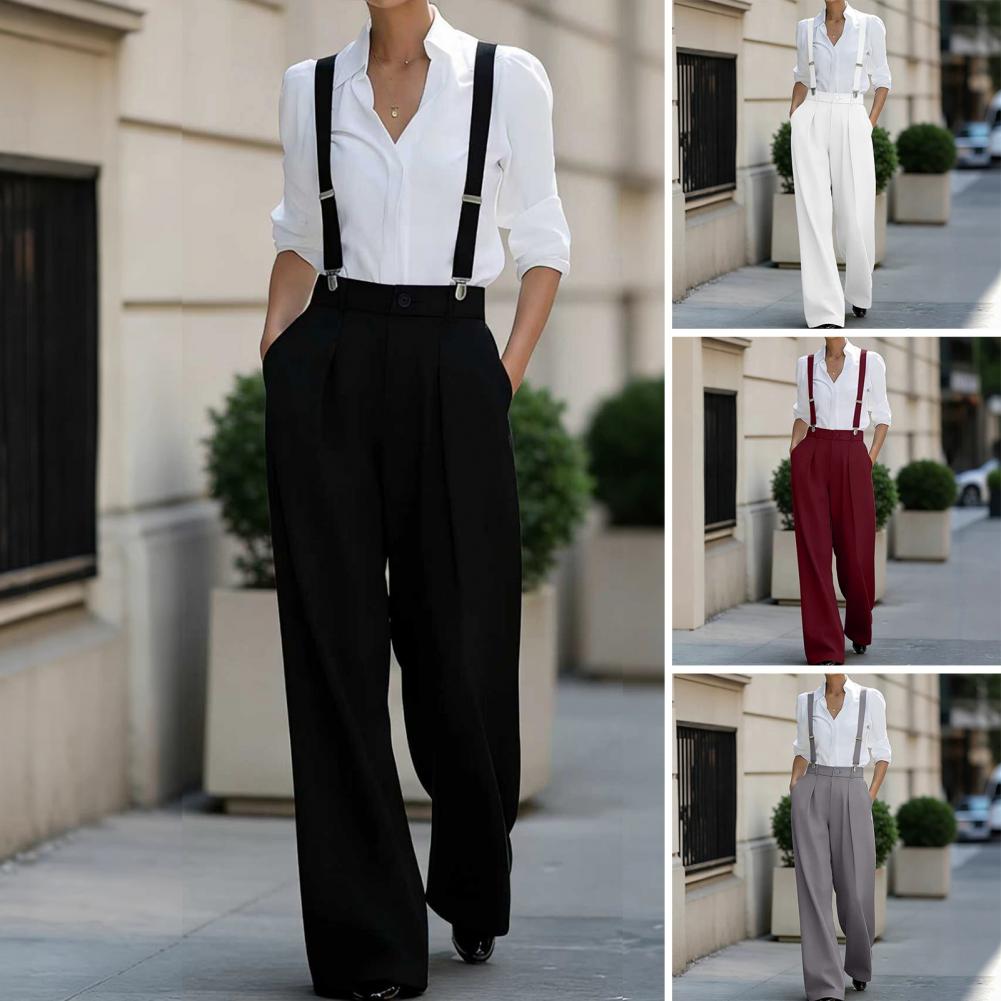 Wide Leg Palazzo Pants - Women's High Waist Wide Leg Suspender