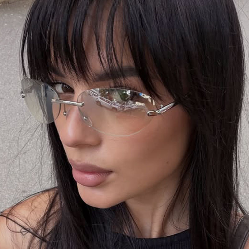 Women'S Fashion Eyeglasses - Rimless Oval Sun Glasses for Men
