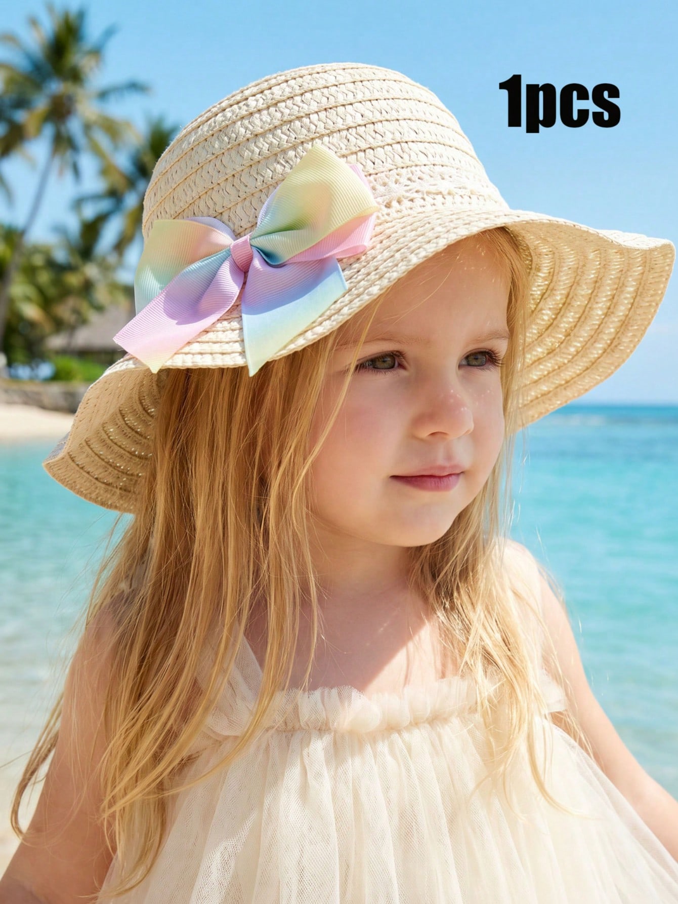 Straw Hat Summer - 1Pc 1-5Y Girls Beige Straw Hat