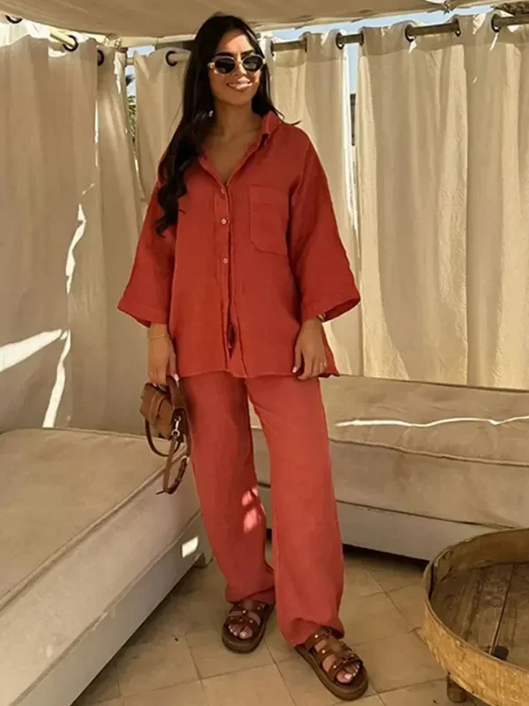 Wide Leg Palazzo Pants - Women Elegant Lapel Pants 2 Piece