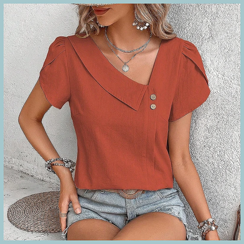 Women'S Fashion - 2024 Summer Vintage Solid Color Blouse