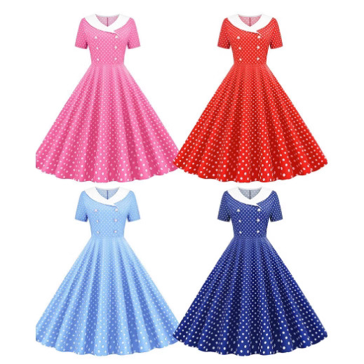 Women'S Fashion Of The 60S - 50S 60S Vintage Polka Dot Printed