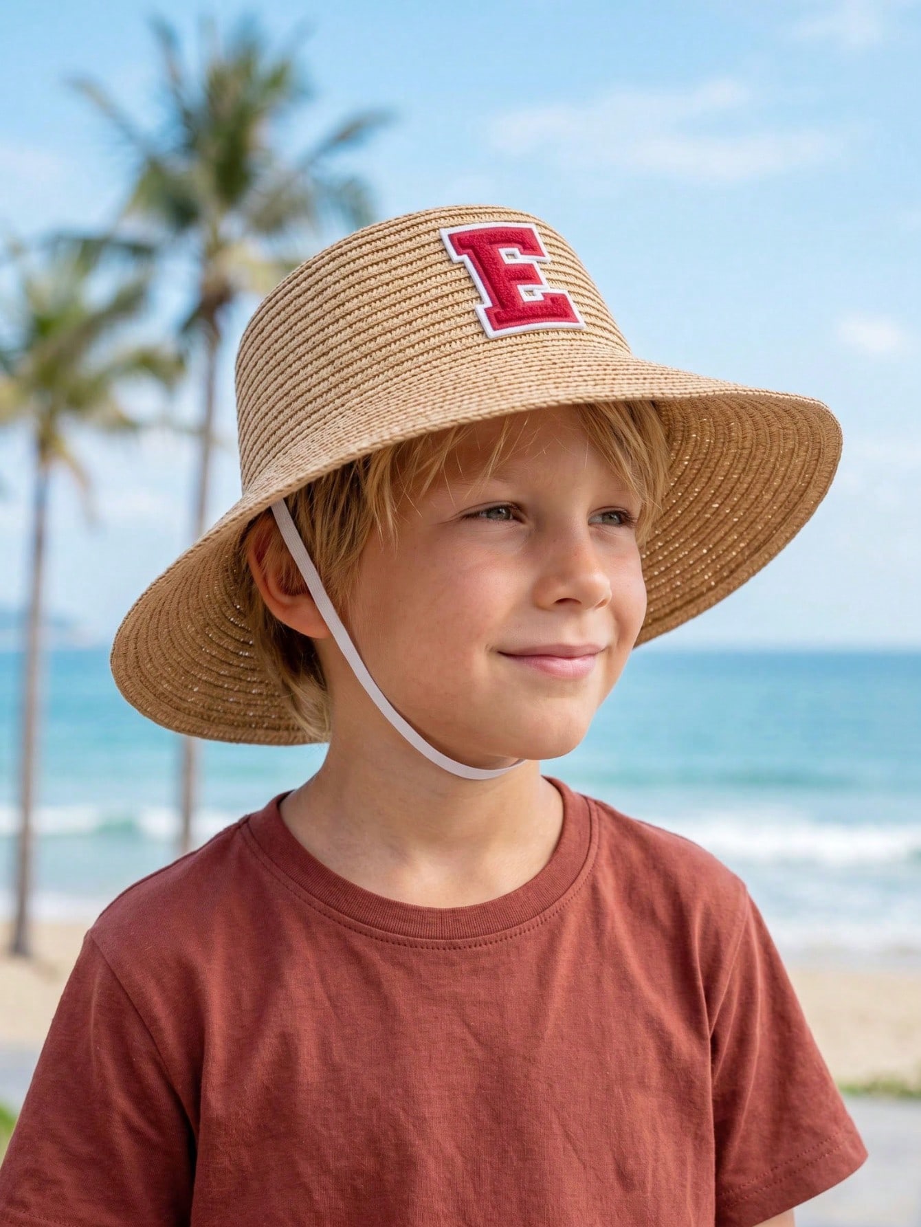 1Pc 3-8Y Boys Coffee Bow Straw - Straw Hat Summer incelemesi ve fiyatı