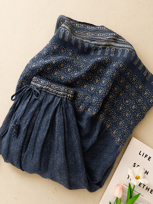 Retro Ethnic Print Cotton Lin  - A-Line Skirt Midi incelemesi ve fiyatı