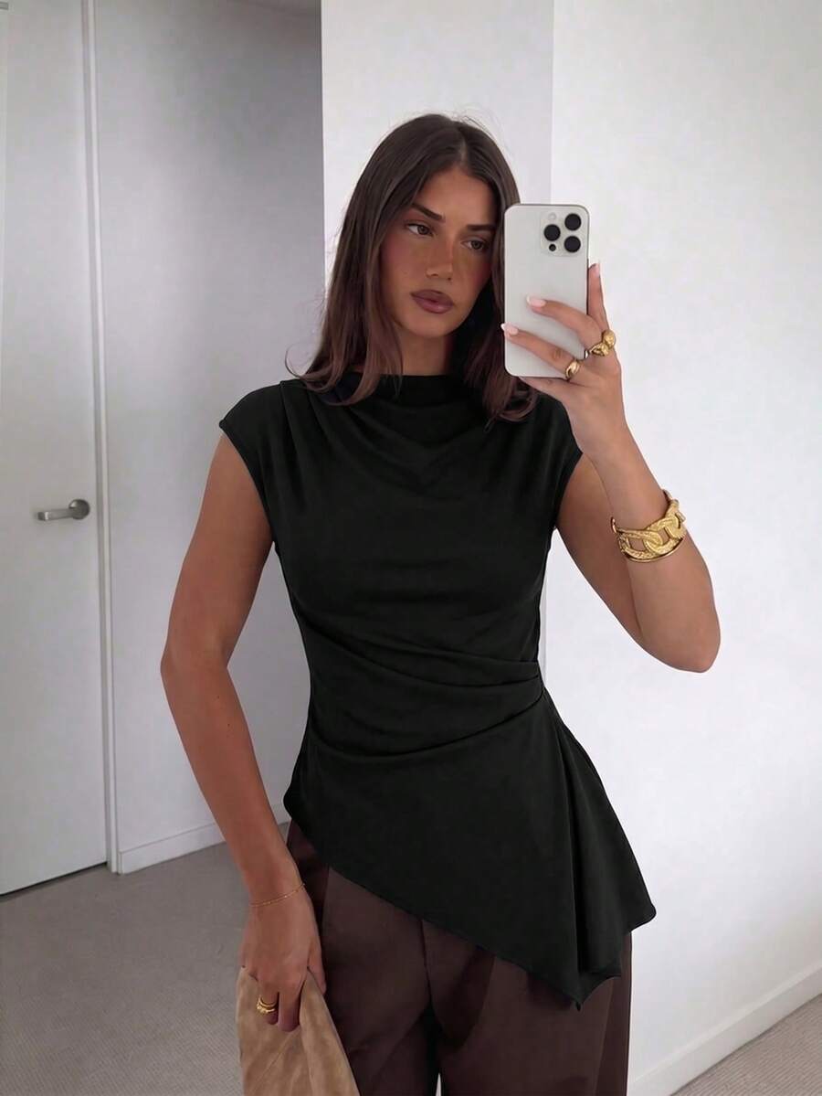 Women Solid Color Pleated Asym - Asymmetric Top Women incelemesi ve fiyatı