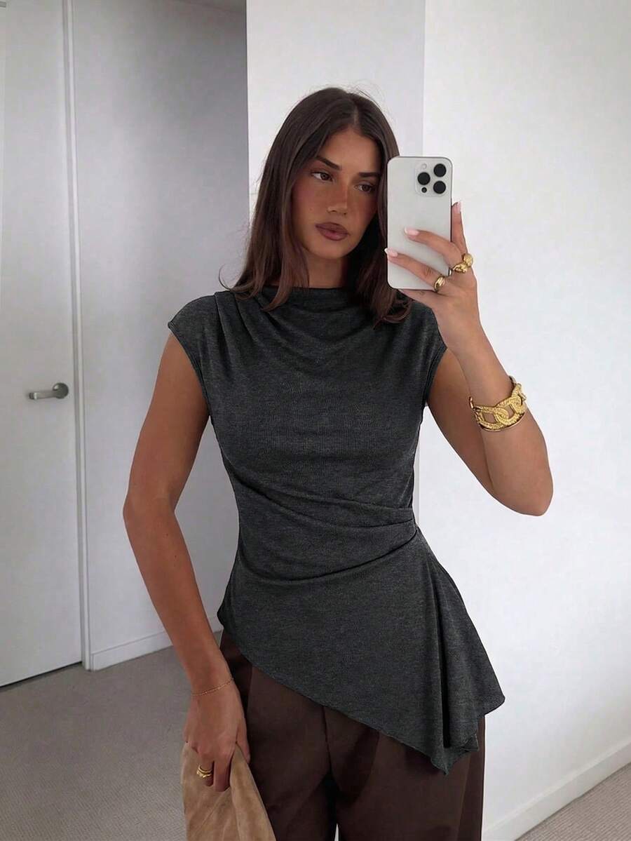 Women Solid Color Pleated Asym - Asymmetric Top Women incelemesi ve fiyatı