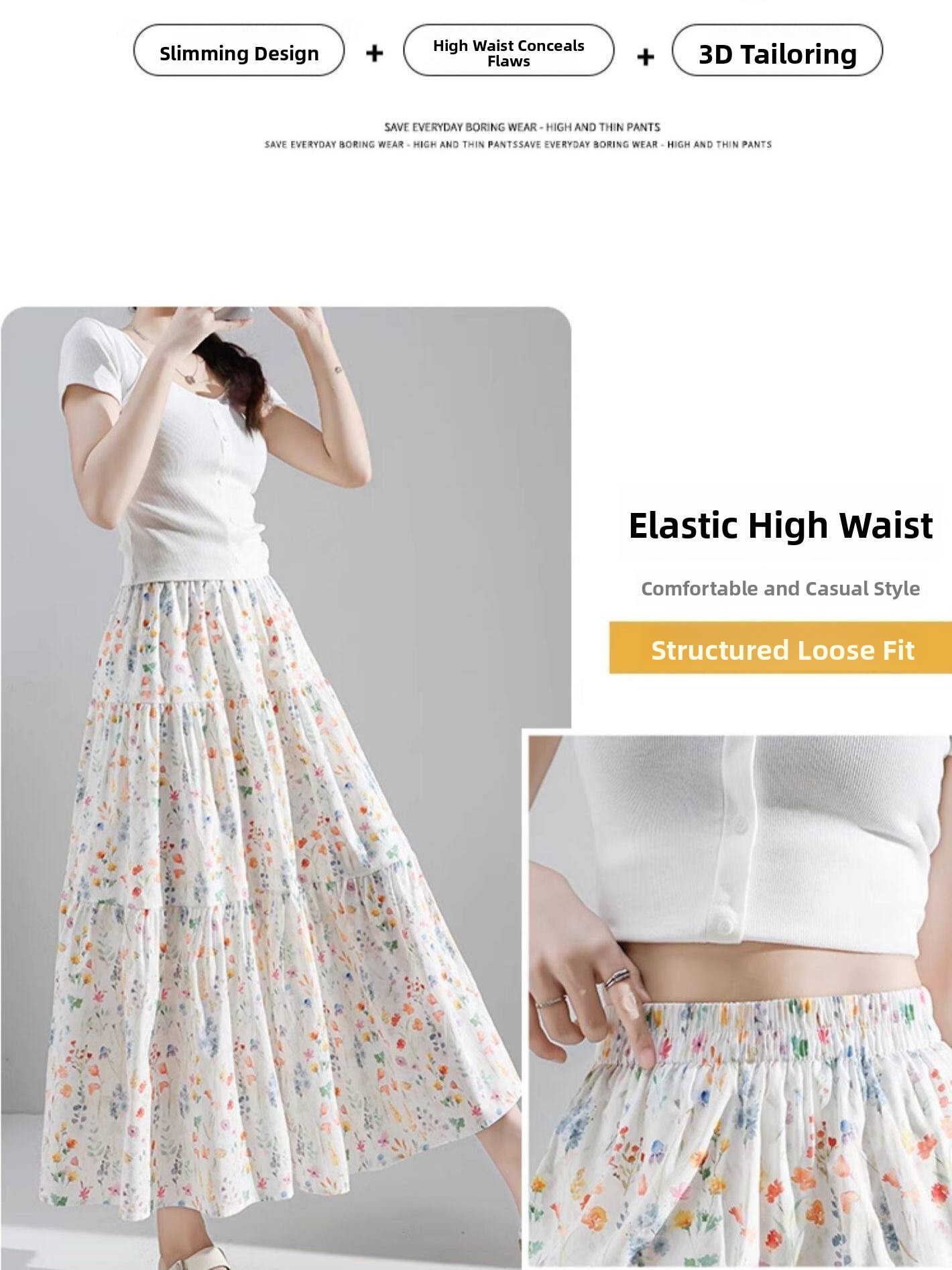 plus Size Floral Print A-Line  - A-Line Skirt Midi incelemesi ve fiyatı