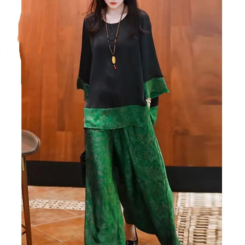 Summer Women Loose Satin Outfi - Wide Leg Palazzo Pants incelemesi ve fiyatı