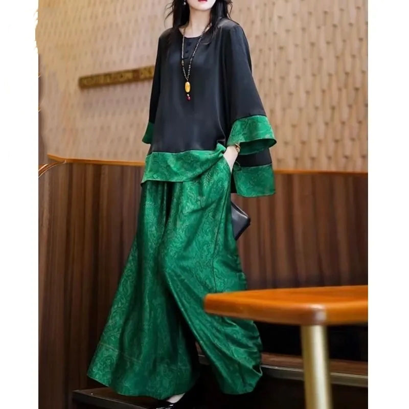 Summer Women Loose Satin Outfi - Wide Leg Palazzo Pants incelemesi ve fiyatı