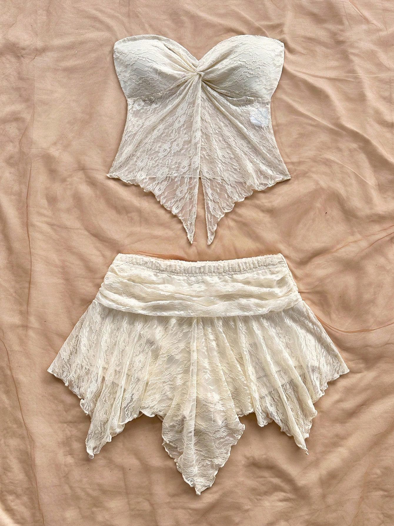 Women 2 Piece Lace Set Straple - Asymmetric Top Women incelemesi ve fiyatı