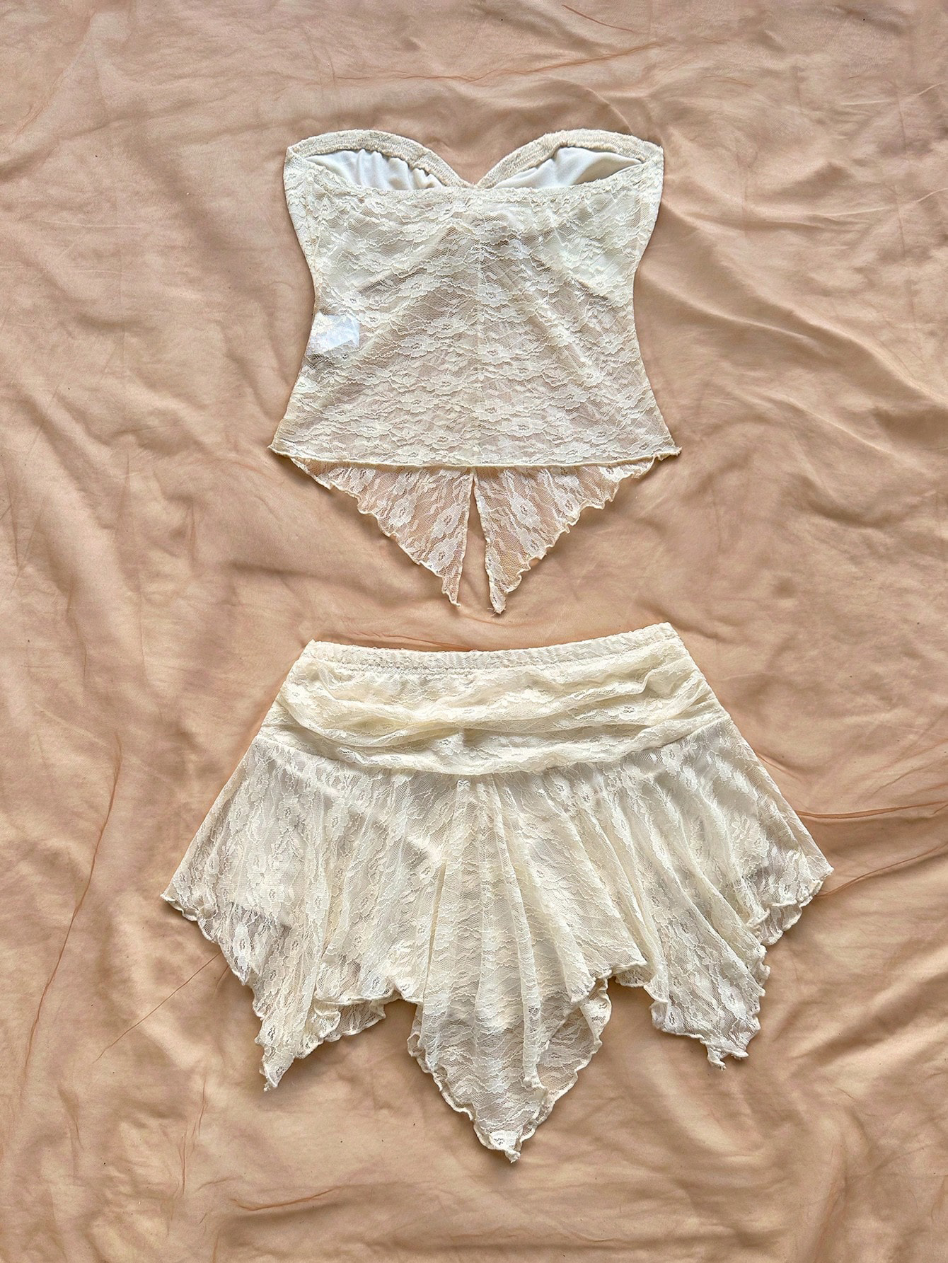 Women 2 Piece Lace Set Straple - Asymmetric Top Women incelemesi ve fiyatı