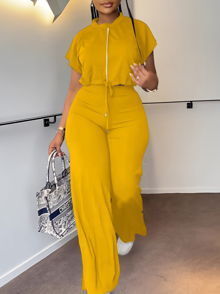 Women Casual Round Neck Drawst - Wide Leg Palazzo Pants incelemesi ve fiyatı