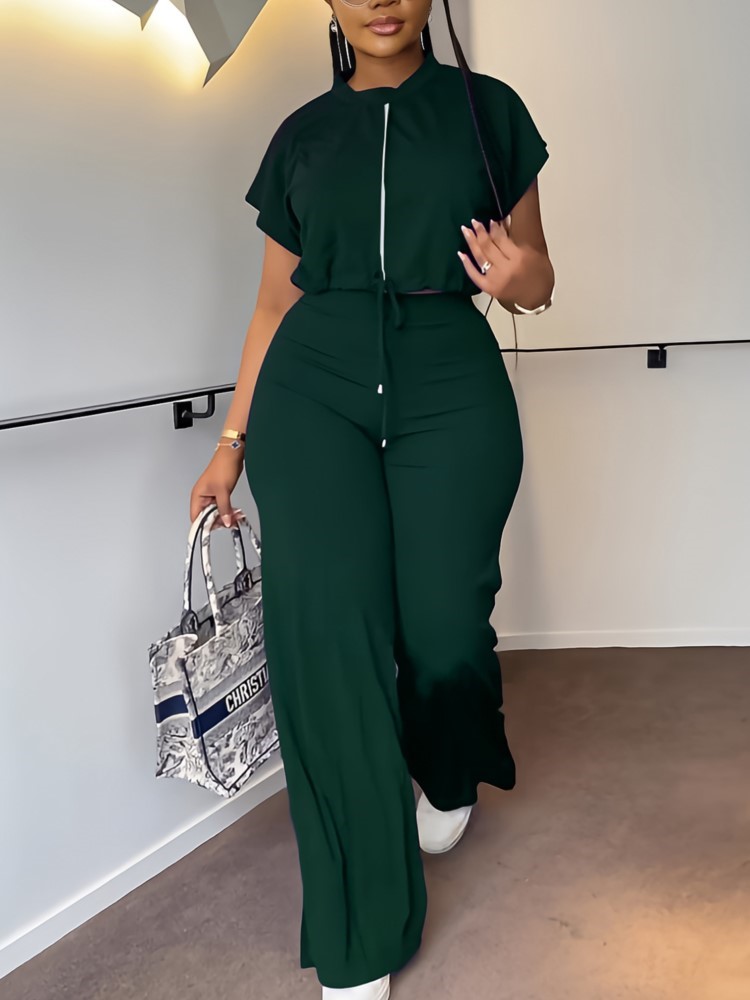 Women Casual Round Neck Drawst - Wide Leg Palazzo Pants incelemesi ve fiyatı