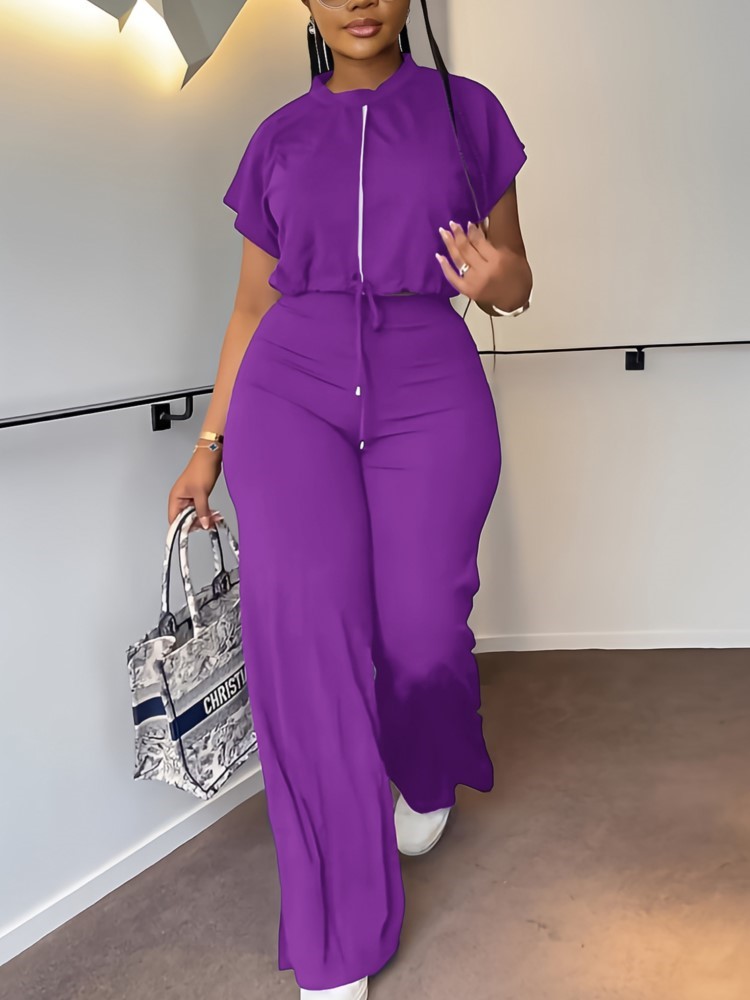 Women Casual Round Neck Drawst - Wide Leg Palazzo Pants incelemesi ve fiyatı