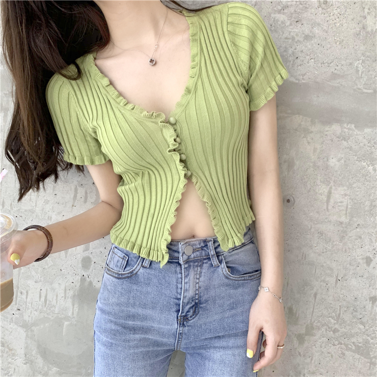 Ruffled Rib Knit Cardigan Shor - Women'S Fashion From The 90S incelemesi ve fiyatı
