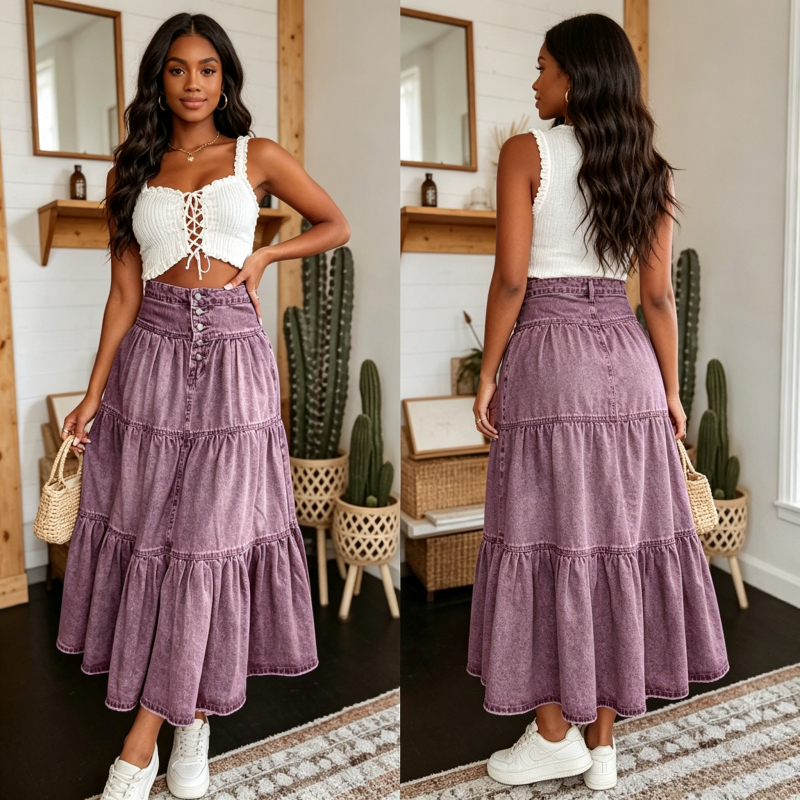 Long Skirt Women Vintage Denim - A-Line Skirt Midi incelemesi ve fiyatı
