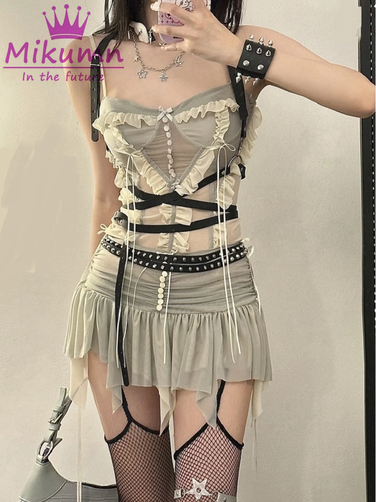 Y2k Two Piece Set Outfit Aesth - Asymmetric Top Women incelemesi ve fiyatı