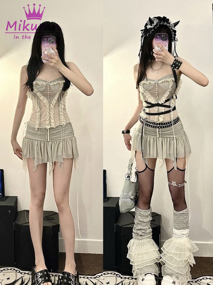 Y2k Two Piece Set Outfit Aesth - Asymmetric Top Women incelemesi ve fiyatı