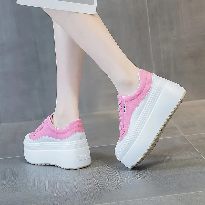 8cm New Canvas Genuine Leather - Sneakers Fashion Women incelemesi ve fiyatı