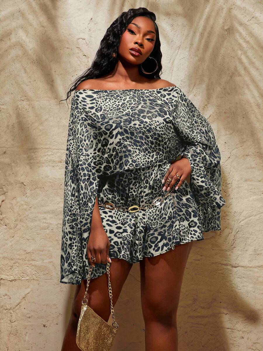 Plus Size Women Leopard Print  - Asymmetric Top Women incelemesi ve fiyatı