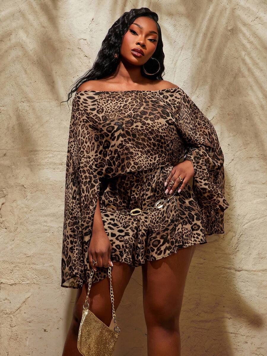 Plus Size Women Leopard Print  - Asymmetric Top Women incelemesi ve fiyatı