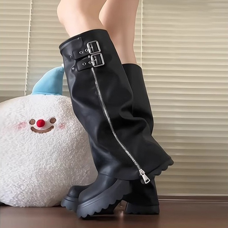 Punk Style Splicing Thick Bott - Women'S Fashion Knee High Boots incelemesi ve fiyatı