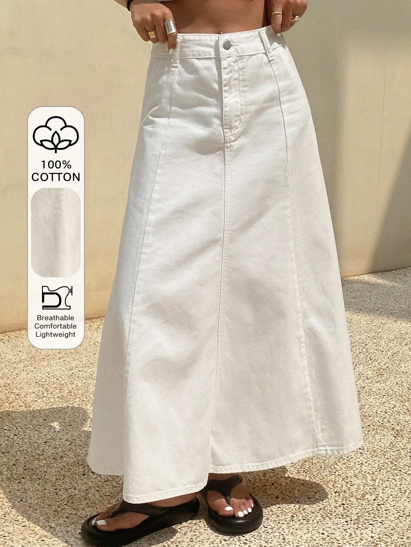 White A-Line Denim Midi Skirt  - A-Line Skirt Midi incelemesi ve fiyatı