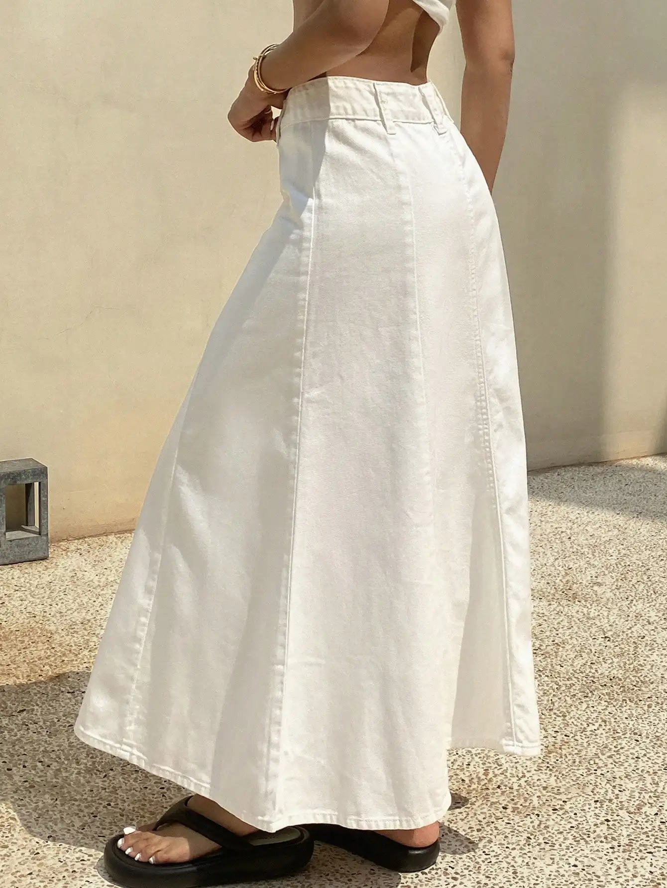 White A-Line Denim Midi Skirt  - A-Line Skirt Midi incelemesi ve fiyatı