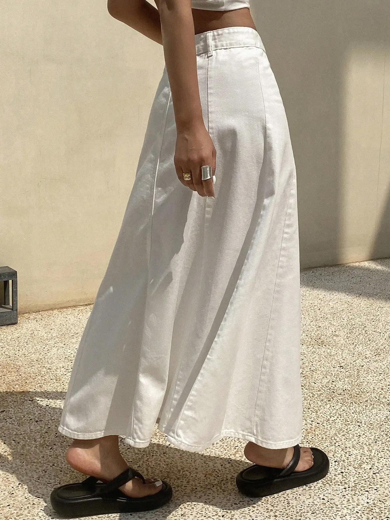 White A-Line Denim Midi Skirt  - A-Line Skirt Midi incelemesi ve fiyatı