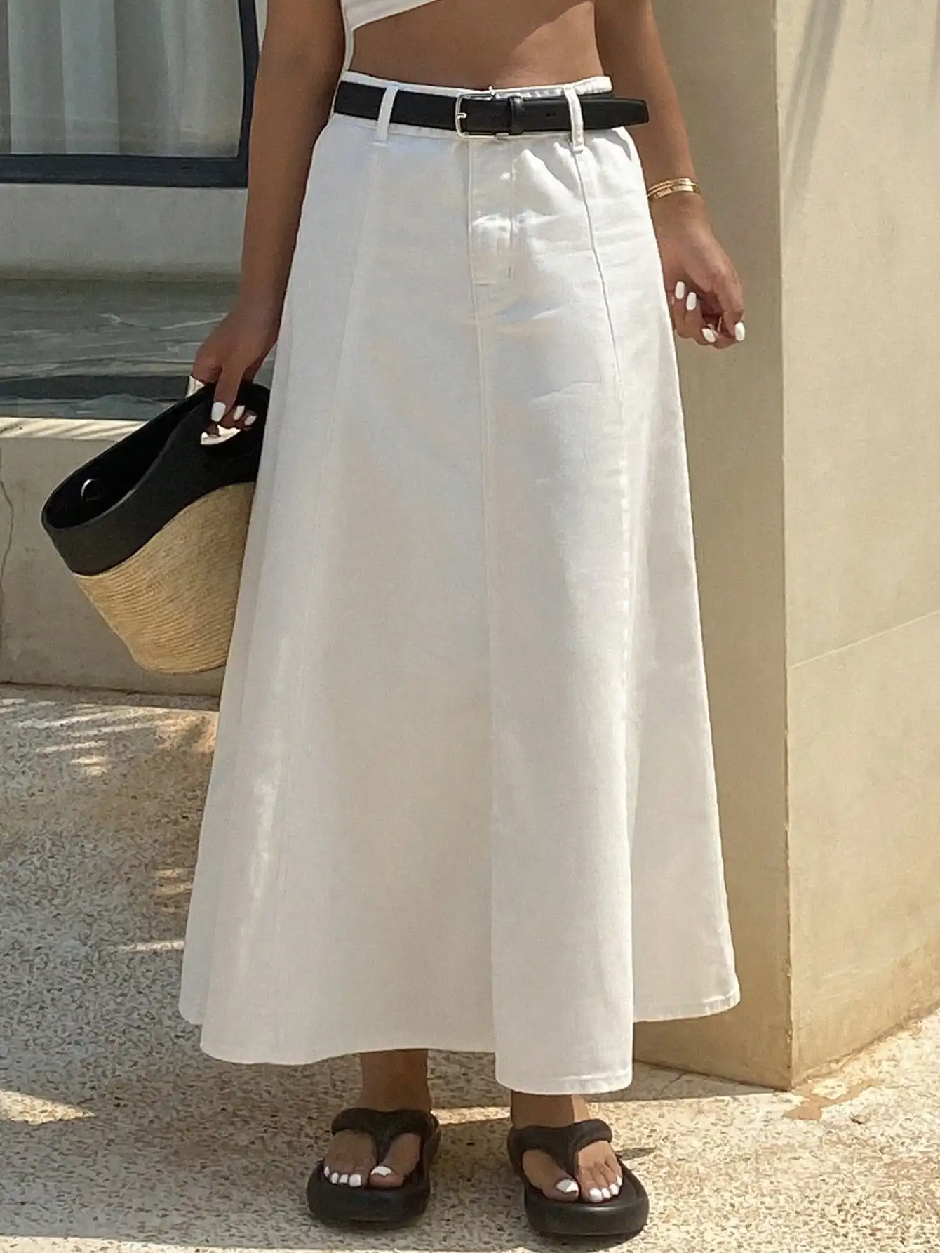 White A-Line Denim Midi Skirt  - A-Line Skirt Midi incelemesi ve fiyatı