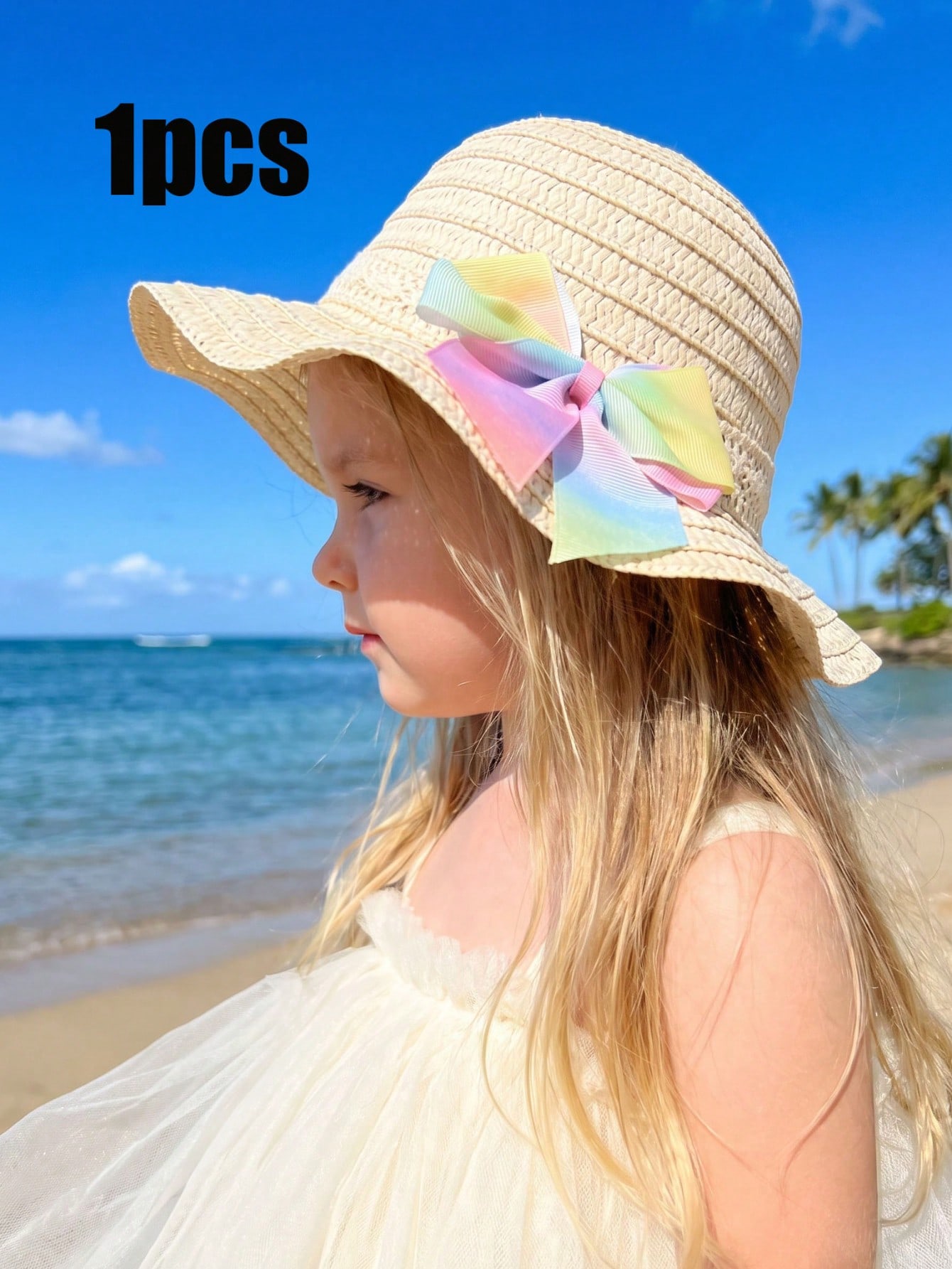 1Pc 1-5Y Girls Beige Straw Hat - Straw Hat Summer incelemesi ve fiyatı