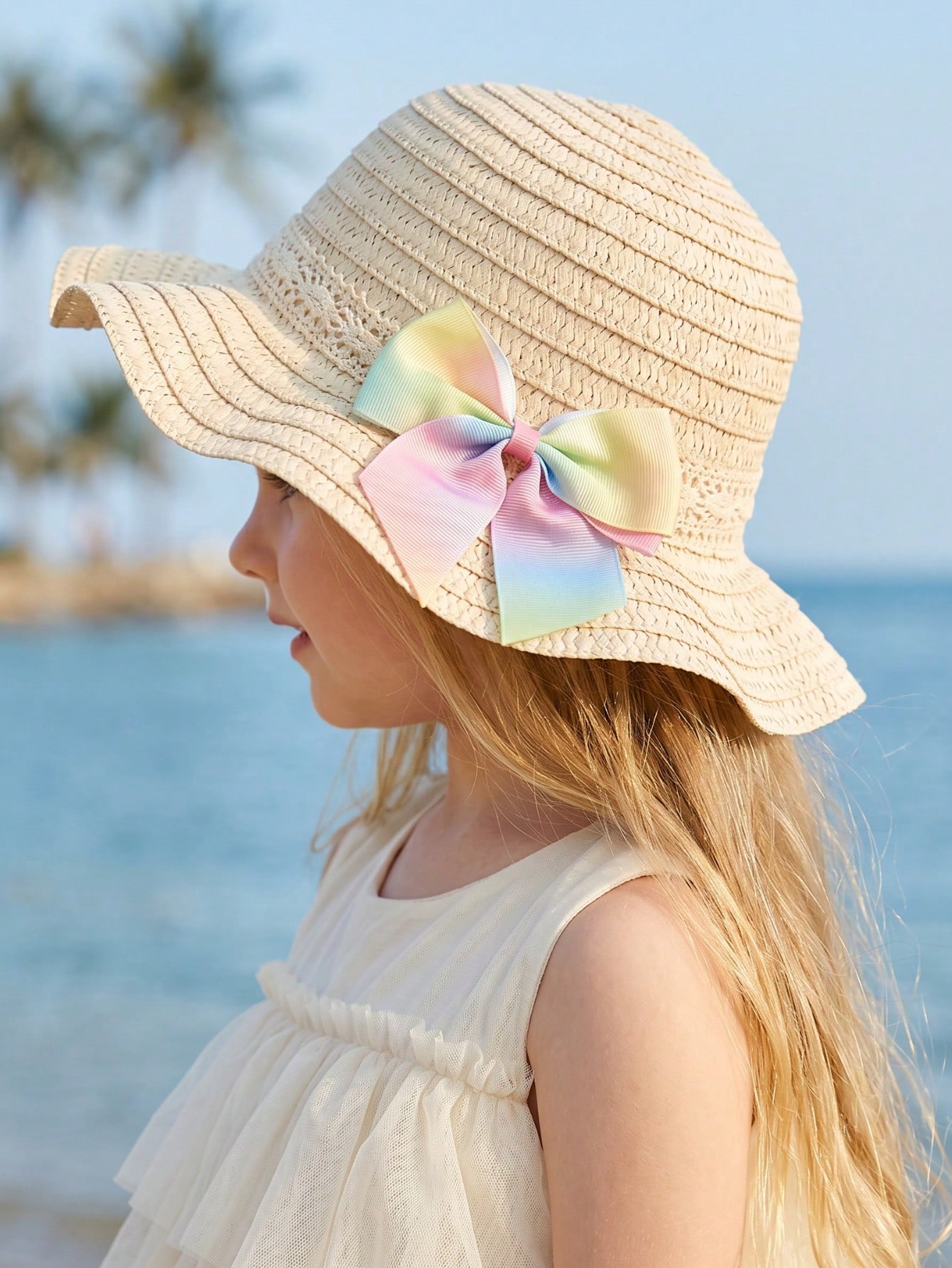 1Pc 1-5Y Girls Beige Straw Hat - Straw Hat Summer incelemesi ve fiyatı