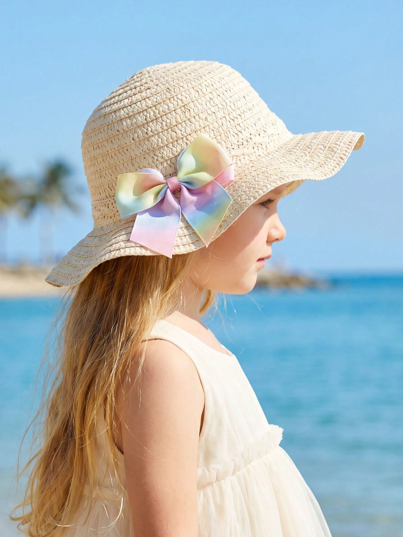 1Pc 1-5Y Girls Beige Straw Hat - Straw Hat Summer incelemesi ve fiyatı