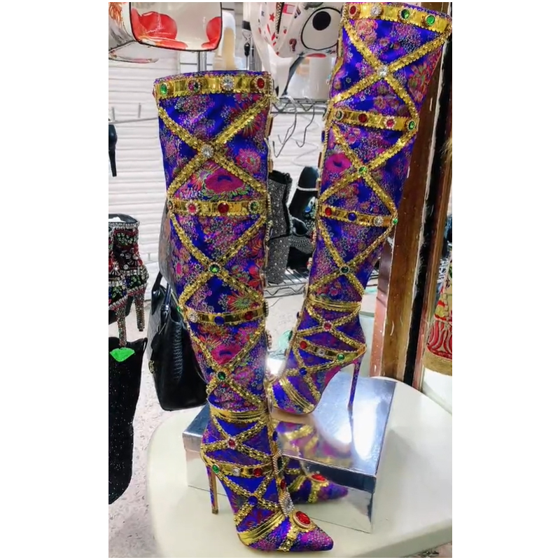 Multicolor Gemstone Gold Trim  - Women'S Fashion Knee High Boots incelemesi ve fiyatı