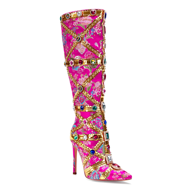 Multicolor Gemstone Gold Trim  - Women'S Fashion Knee High Boots incelemesi ve fiyatı