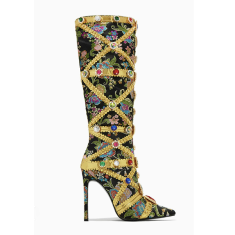 Multicolor Gemstone Gold Trim  - Women'S Fashion Knee High Boots incelemesi ve fiyatı